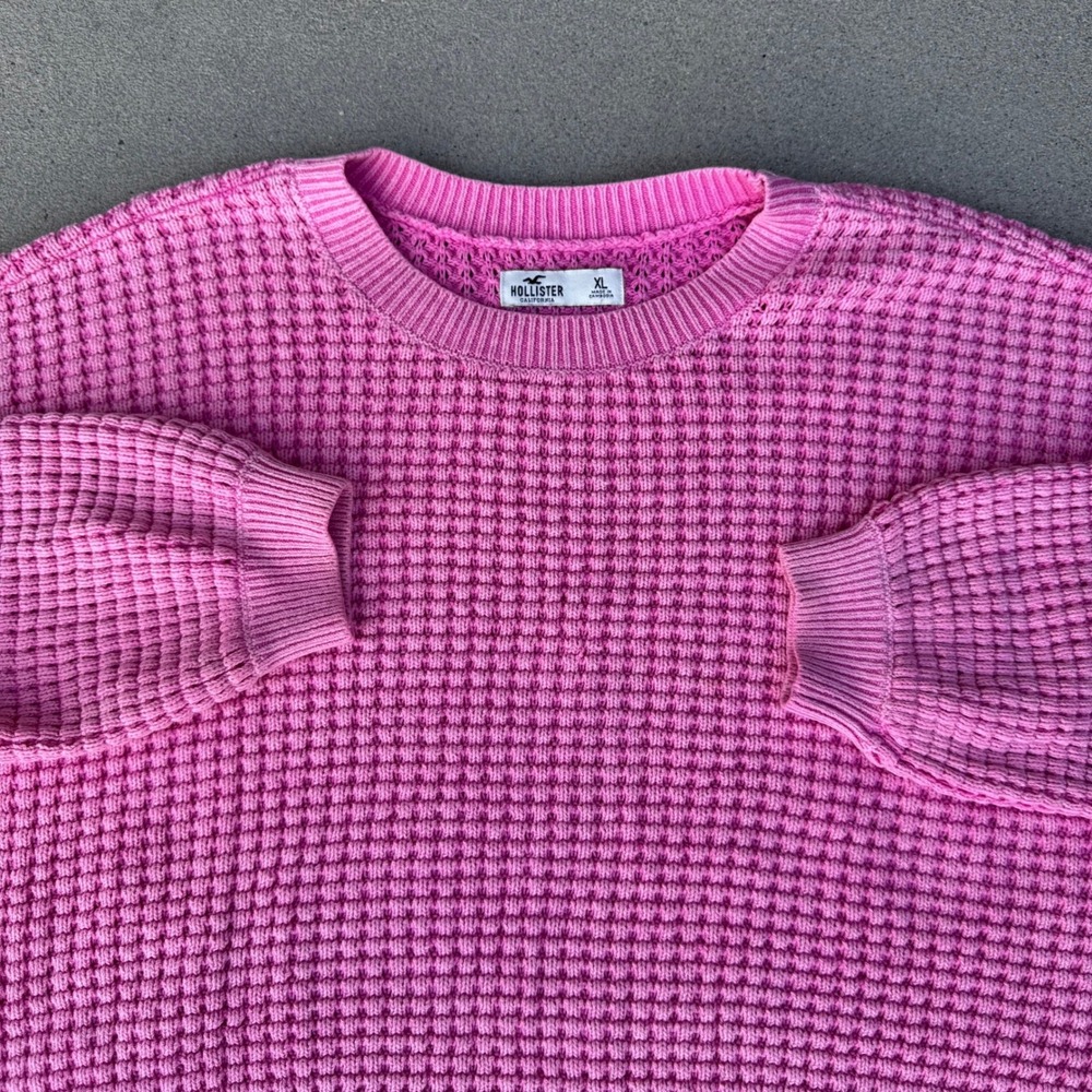 Hollister Pink Waffle Knit Crewneck Sweater Relaxed Crop XL
